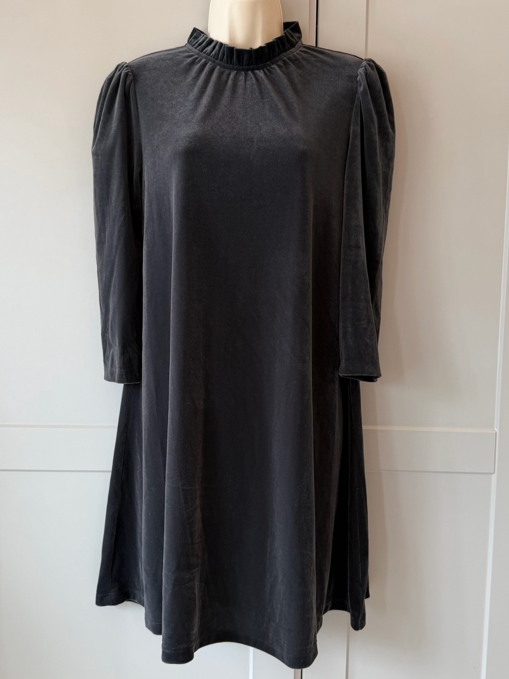 NWT Velvet Dress Small Long Sleeve Knee Length Ruffled Neckline Witchy Fairy